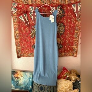 Roxy Midi Shift Dress Sleeveless Blue Office Party Versatile Comfy Easy Casual